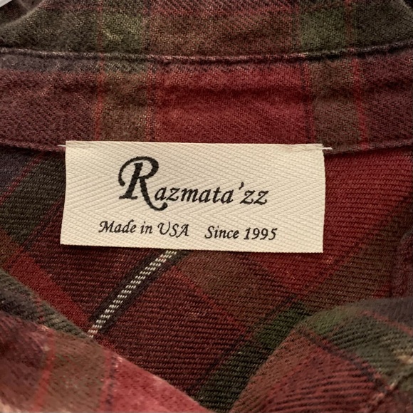 Upcycled Plaid Button-Up long plaid top - Picture 3 of 4